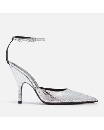 BY FAR Eliza Metallic Leather Heeled Court Shoes - White