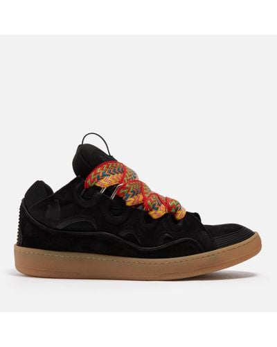 Lanvin Curb Leather, Suede And Mesh Trainers - Black