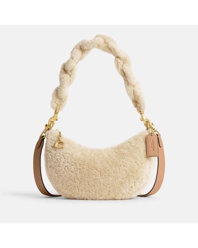 COACH Mira Shearling Shoulder Bag With Chain - Natural