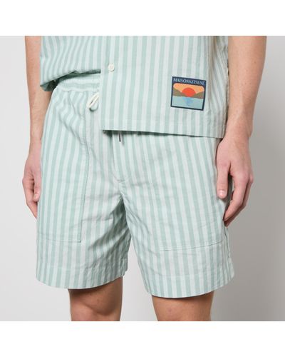 Maison Kitsuné Casual Striped Cotton Board Shorts - Blue
