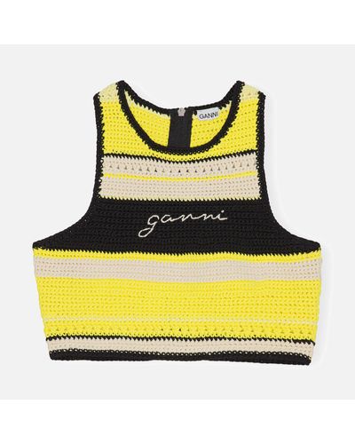 Ganni Crochet Cotton Bikini Top - Yellow