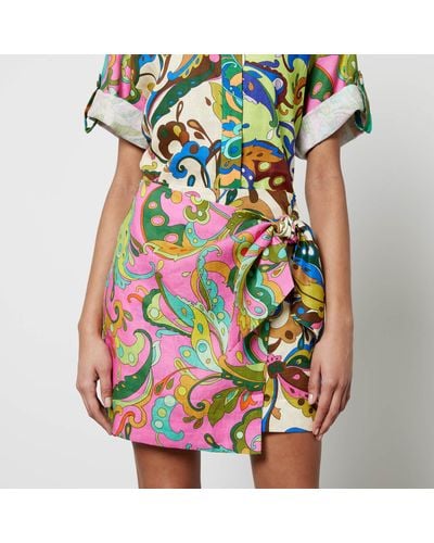 ALÉMAIS Yvette Floral-Print Linen Sarong Skirt - Green