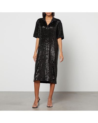 In the mood for love Sequined Mesh Midi Dress - Black