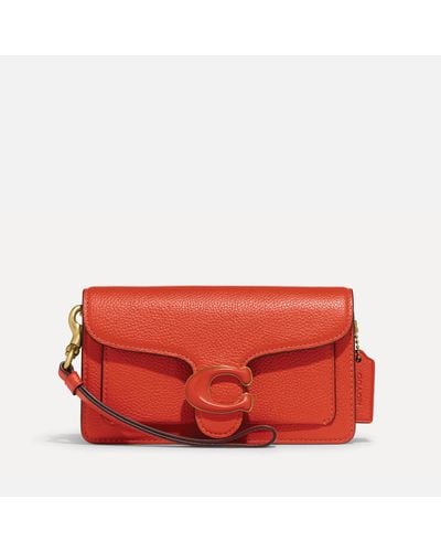 COACH Polished Pebble Tabby Leather Wristlet Bag - Red