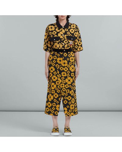 Marni Marni X Carhartt Floral-print Canvas Midi Skirt - Yellow