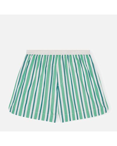 Ganni Striped Organic Cotton Shorts - Green