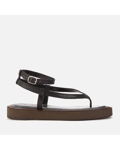 BY FAR Cece Leather Toe Post Sandals - Black