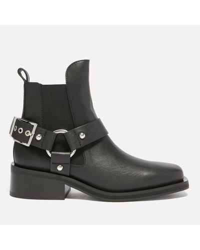 Ganni Low Cut Leather Chelsea Boots - Black