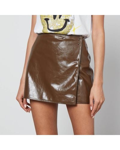 Ganni Patent Faux Leather Mini Skirt - Brown