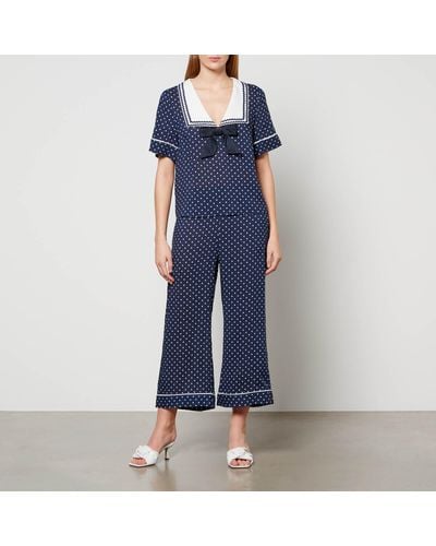 RIXO London Velma Polka Dot Jersey Pajama Set - Blue