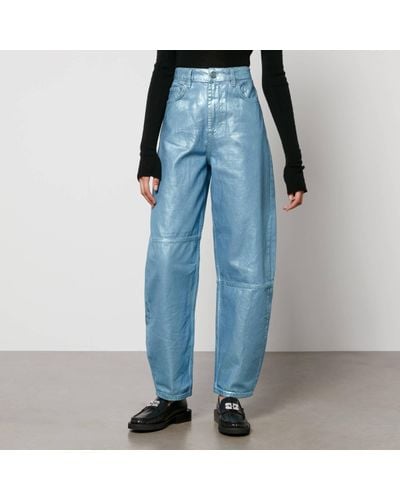 Ganni Stary Metallic Organic Denim Tapered Jeans - Blue