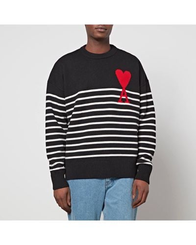 Ami Paris Striped Ami De Coeur Sweater - Black