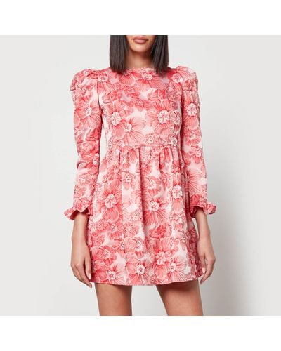 BATSHEVA Prairie Floral Satin-Jacquard Mini Dress - Pink