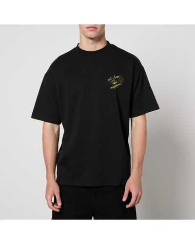 Drole de Monsieur Le Slogan Esquisse Cotton-Blend Jersey T-Shirt - Black
