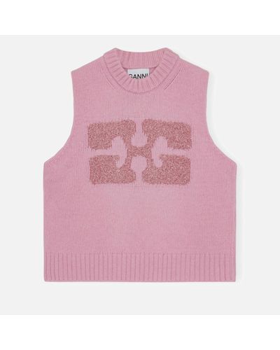 Ganni Graphic Intarsia-Knit Jumper Vest - Pink