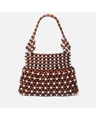 Shrimps Quinn Wooden Bead And Faux Pearl Bag - Brown