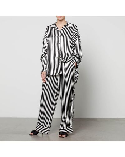 Sleeper Striped Rayon Trouser And Shirt Pyjama Set - Grey