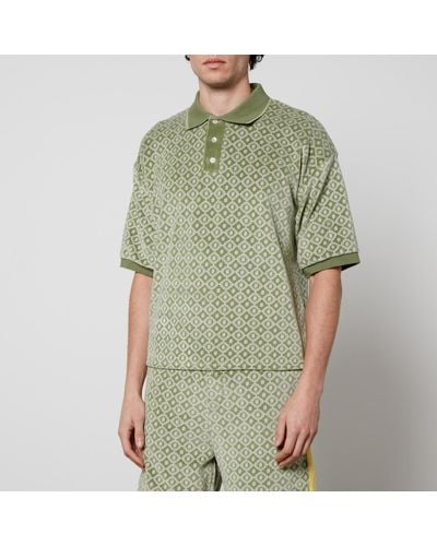 Drole de Monsieur Le Polo Monogramme Velvet Polo Shirt - Green
