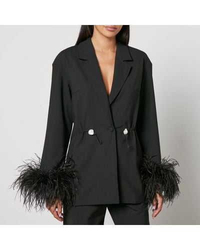 Sleeper Girl With Pearl Feather-Trimmed Crepe Blazer - Black