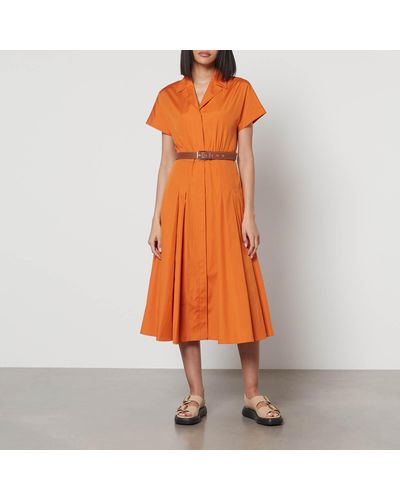 Max Mara Studio Slam Belted Cotton Midi Dress - Orange