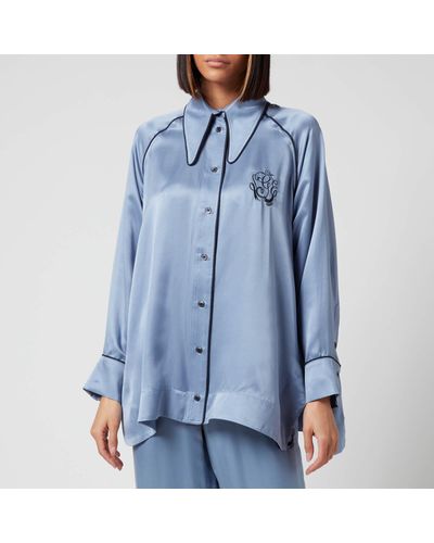 Ganni Silk Pajama Shirt - Blue