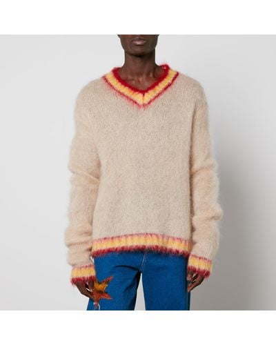 Marni V-Neck Mohair-Blend Sweater - Natural