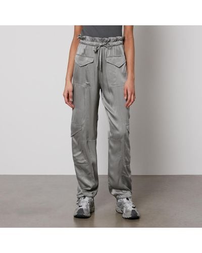 Ganni Ecovero-Blend Washed-Satin Cargo Trousers - Grey