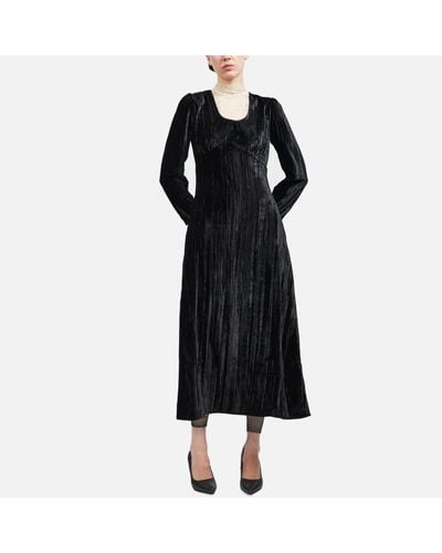 BATSHEVA Kavita Shirred Velvet Dress - Black