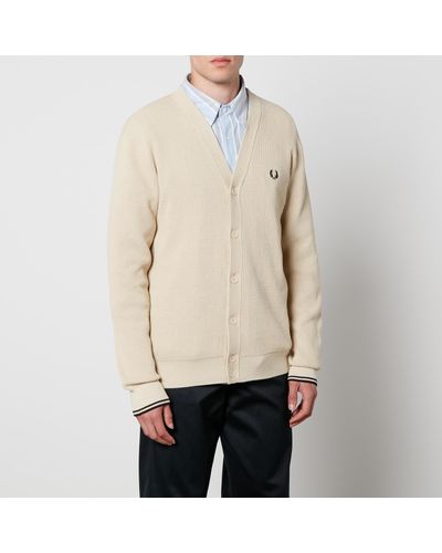 Fred Perry Waffle-knit Cotton Cardigan - Natural