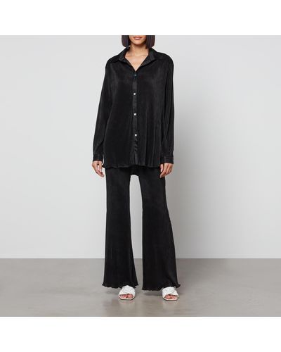 Sleeper Origami Plisse Shirt And Trousers Pyjama Set - Black