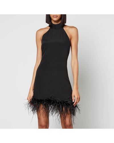 De La Vali A Fuego Crepe And Ostrich Feather Mini Dress - Black