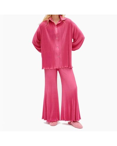 Sleeper Origami Plisse Shirt And Pants Pajama Set - Pink