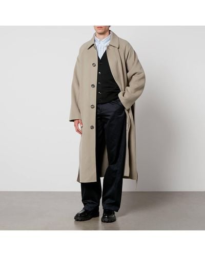 Ami Paris Long Belted Wool And Cashmere-Blend Coat - Natural