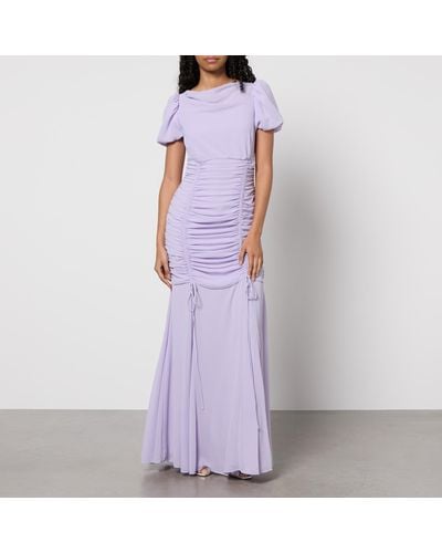 De La Vali Ruched Chiffon Maxi Dress - Purple
