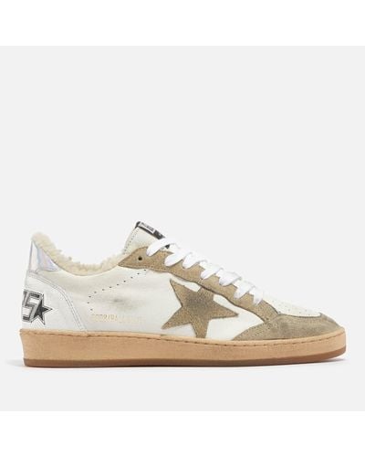 Golden Goose Ball Star Shearling-Lined Leather Trainers - Natural