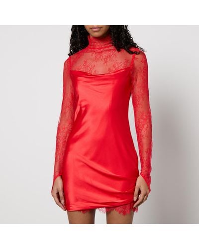 De La Vali Satin And Lace Mini Dress - Red