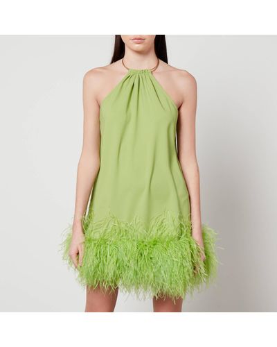 Cult Gaia Reeves Feather-trimmed Embellished Crepe Mini Dress - Green
