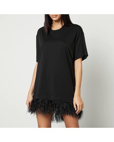 Marques'Almeida Feather-Trimmed Cotton-Jersey T-Shirt Dress - Black