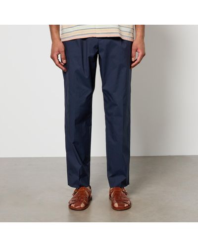 PS by Paul Smith Pleated Elasticated Cotton-Blend Tapered Trousers - Blue
