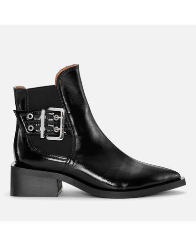 Ganni Buckled Faux Leather Chelsea Boots - Black
