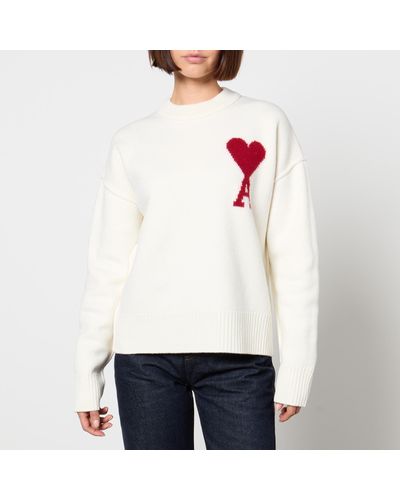 Ami Paris De Coeur Logo-Intarsia Wool Sweatshirt - White