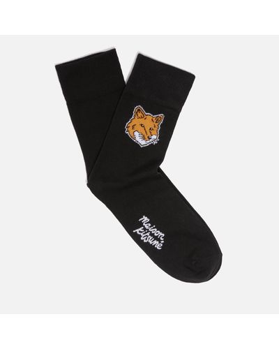 Maison Kitsuné Fox Head Ribbed-Knit Socks - Black