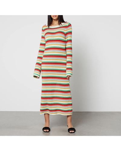 Kitri Nadine Striped Crocheted Midi Dress - Multicolour