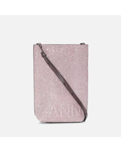 Ganni Banner Glitter Textile Crossbody Bag - Pink