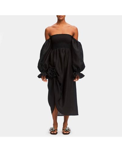 Sleeper Atlanta Rosette Linen Dress - Black