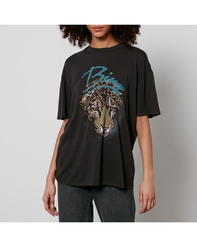 Anine Bing Walker Leopard-Print Cotton-Jersey T-Shirt - Black