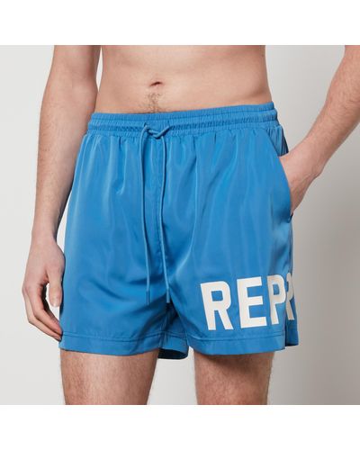 Represent Logo-Print Shell Swim Shorts - Blue