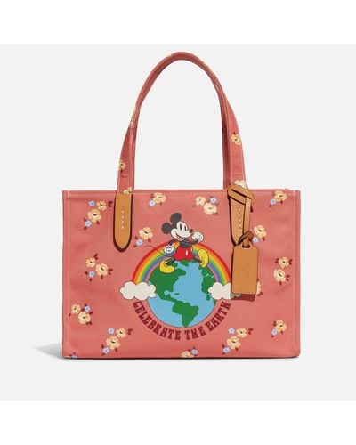 COACH X Disney Floral Mickey Recycled Canvas Tote Bag - Red