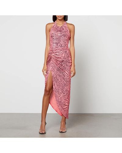 In the mood for love Peres Zebra-Print Embellished Mesh Maxi Dress - Red