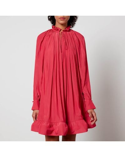 Lanvin Ruffled Charmeuse Mini Dress - Red